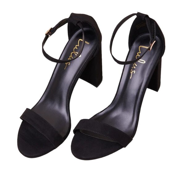 Lulus Taylor Faux Suede Strappy Black Chunky Platform Heels Size 8 - Picture 1 of 9